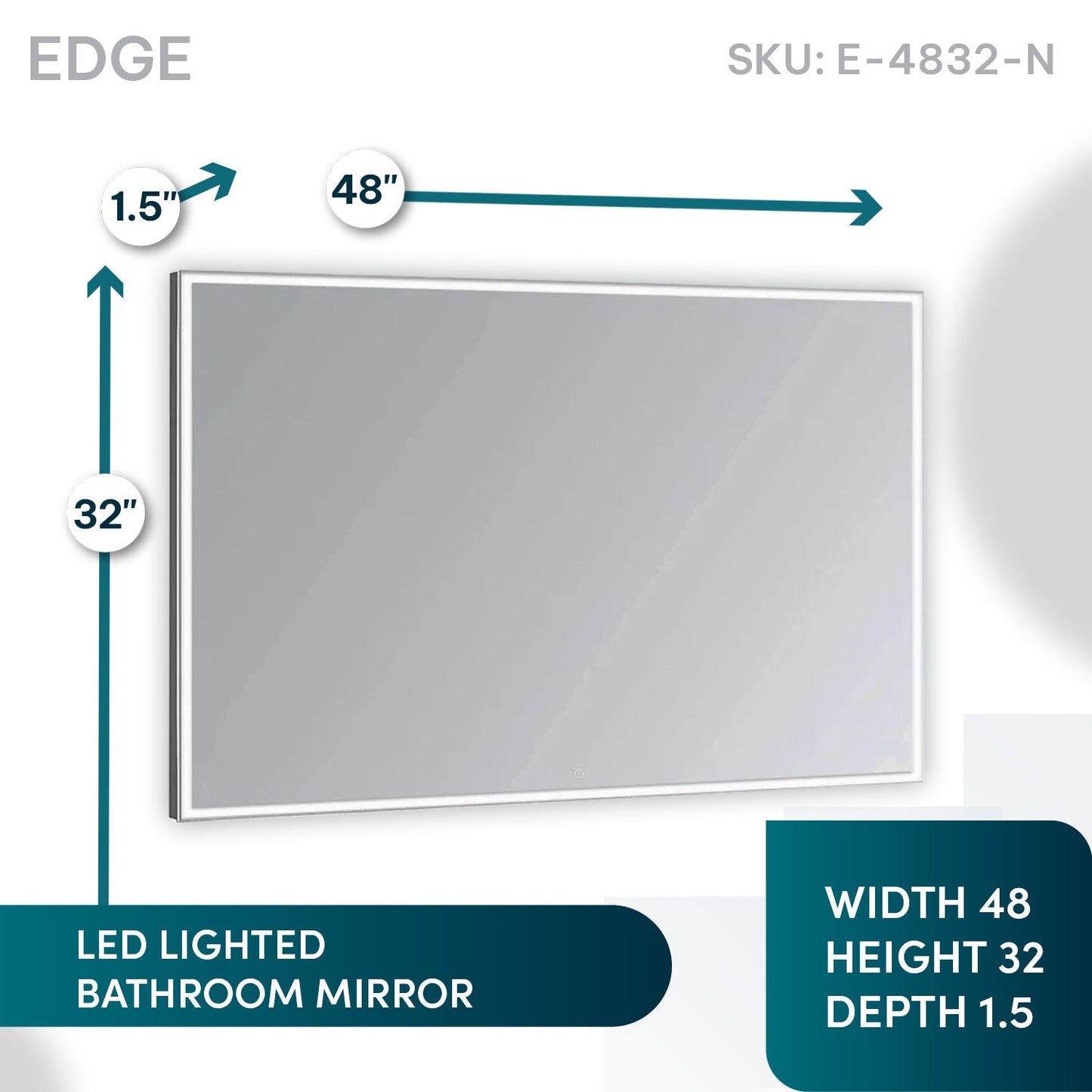Aquadom Edge 48" x 32" LED Lighted Mirror - E-4832-N