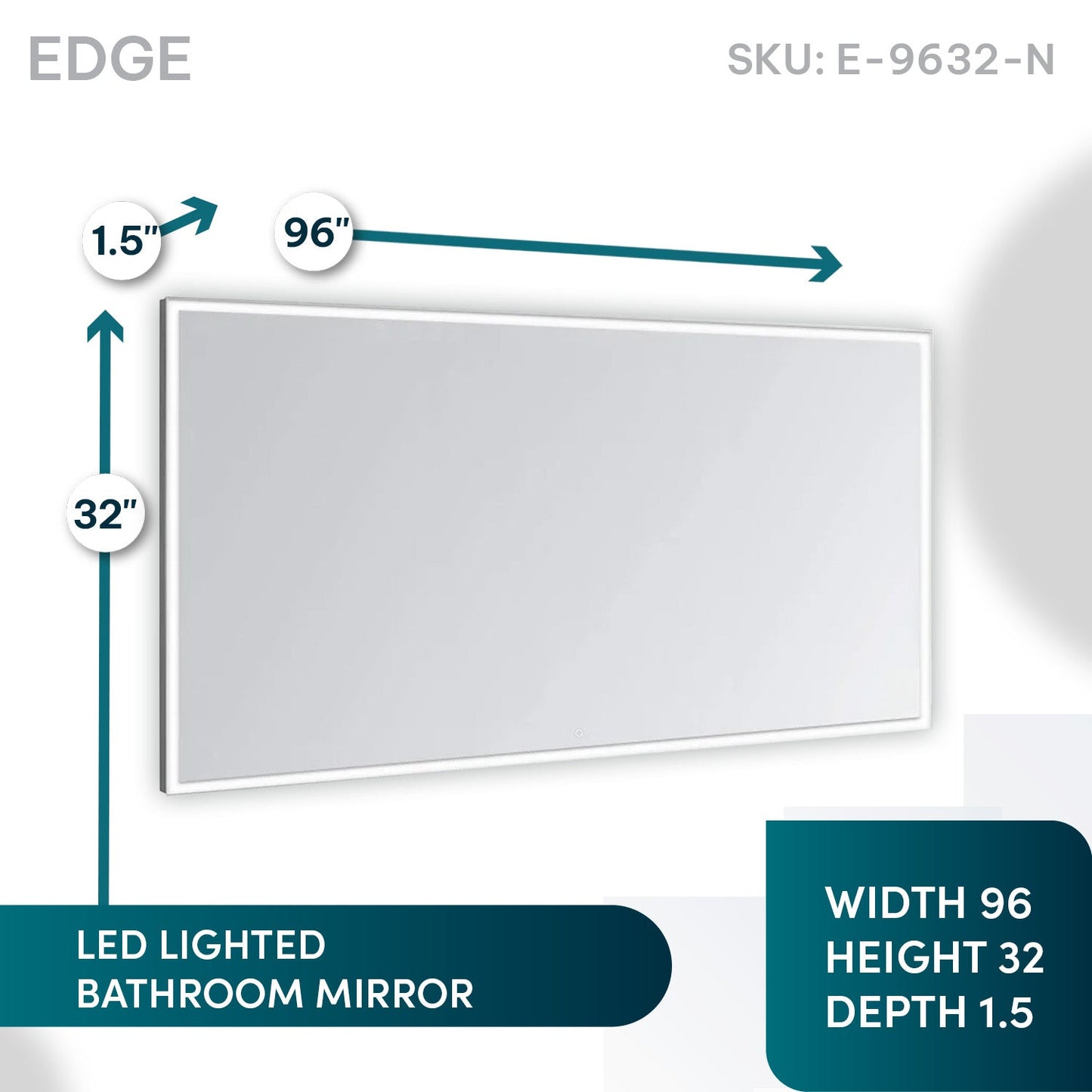 Aquadom Edge 96" x 32" LED Lighted Mirror - E-9632-N