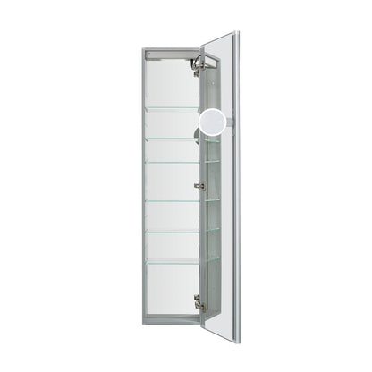 Aquadom Edge Royale 15" x 70" Right Hinged Medicine Cabinet With Lighting, Defogger, Integrated LED 3X Magnifying Mirror, 8mm Clear Adjustable Glass Shelves and Electrical Outlet With USB - ER-1570R-N