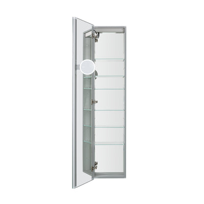 Aquadom Edge Royale 15" x 70" Right Hinged Medicine Cabinet With Lighting, Defogger, Integrated LED 3X Magnifying Mirror, 8mm Clear Adjustable Glass Shelves and Electrical Outlet With USB - ER-1570R-N