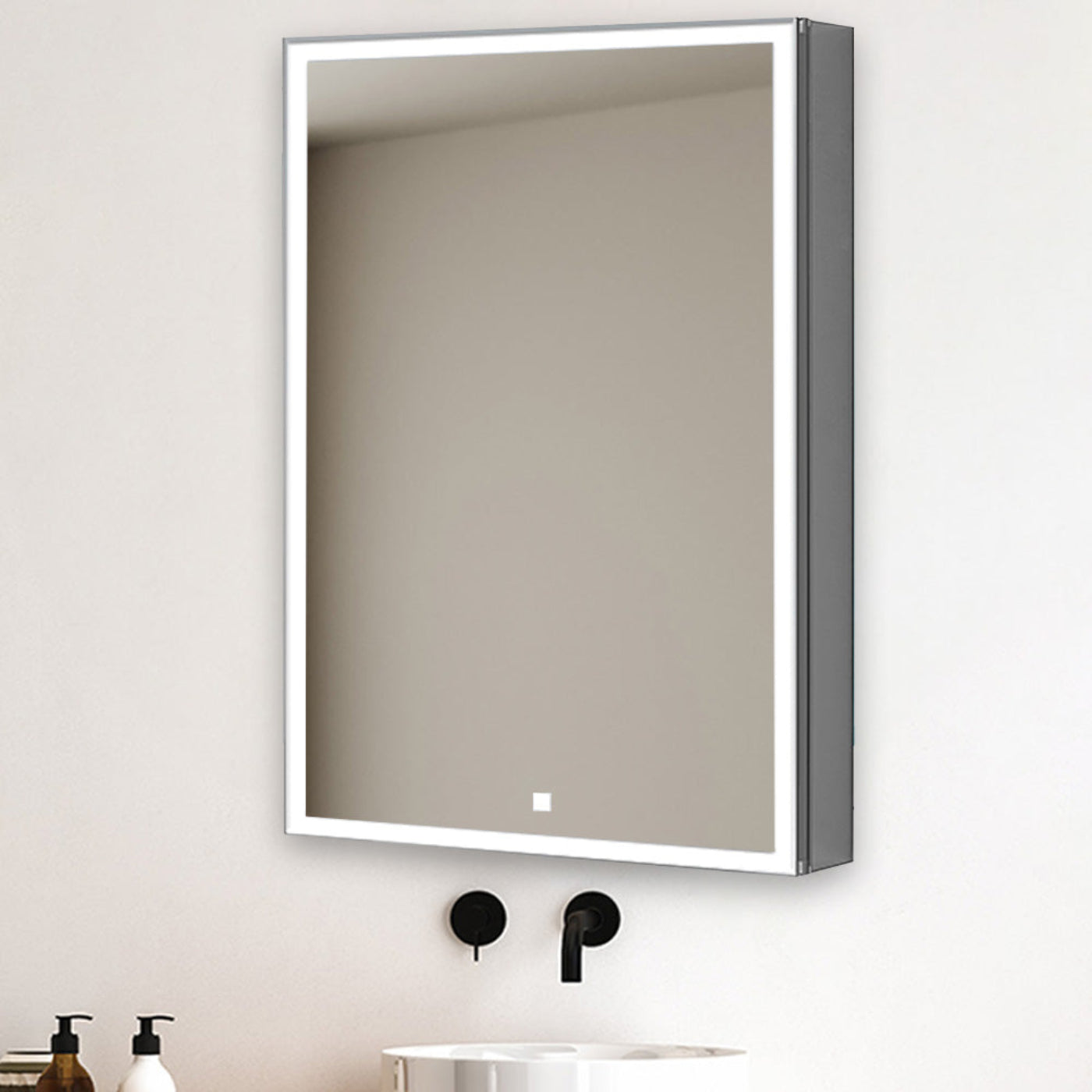 Aquadom Edge Royale 20" x 32" Left Hinged Medicine Cabinet With Lighting, Defogger, Integrated LED 3X Magnifying Mirror, 8mm Clear Adjustable Glass Shelves and Electrical Outlet With USB - ER-2032L-N