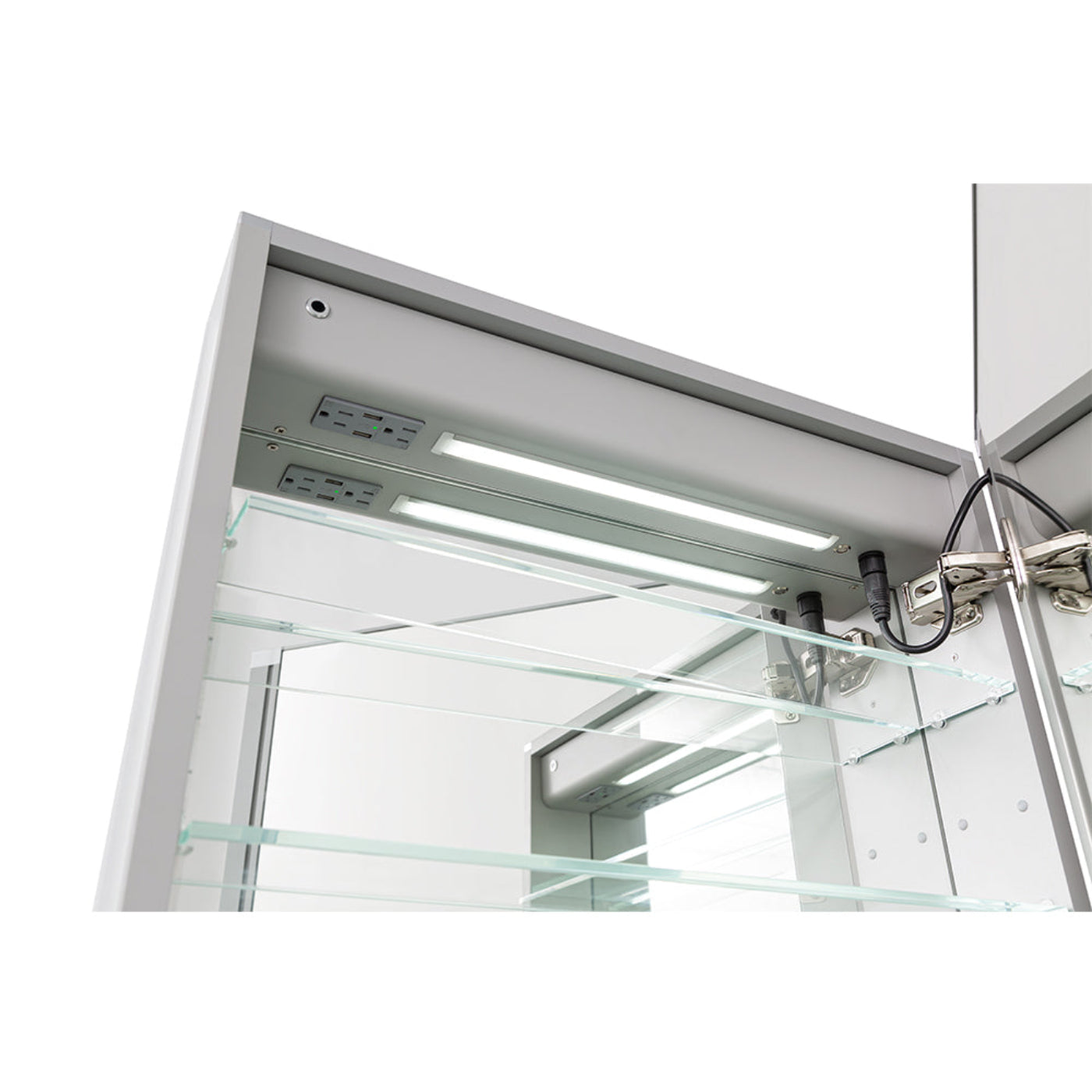 Aquadom Edge Royale 20" x 32" Right Hinged Medicine Cabinet With Lighting, Defogger, Integrated LED 3X Magnifying Mirror, 8mm Clear Adjustable Glass Shelves and Electrical Outlet With USB - ER-2032R-N