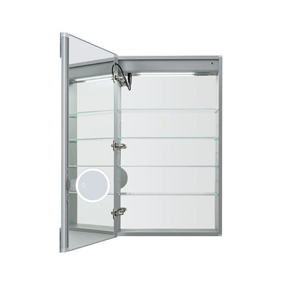 Aquadom Edge Royale 20" x 32" Right Hinged Medicine Cabinet With Lighting, Defogger, Integrated LED 3X Magnifying Mirror, 8mm Clear Adjustable Glass Shelves and Electrical Outlet With USB - ER-2032R-N