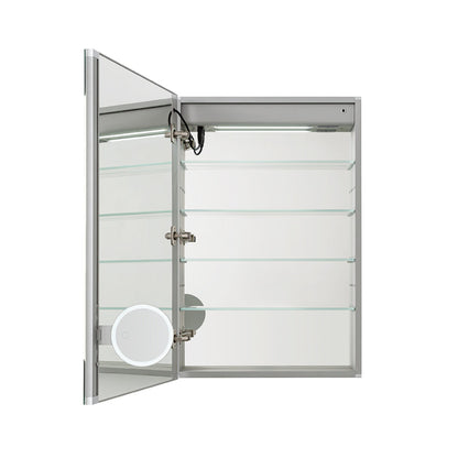 Aquadom Edge Royale 24" x 32" Left Hinged Medicine Cabinet With Lighting, Defogger, Integrated LED 3X Magnifying Mirror, 8mm Clear Adjustable Glass Shelves and Electrical Outlet With USB - ER-2432L-N