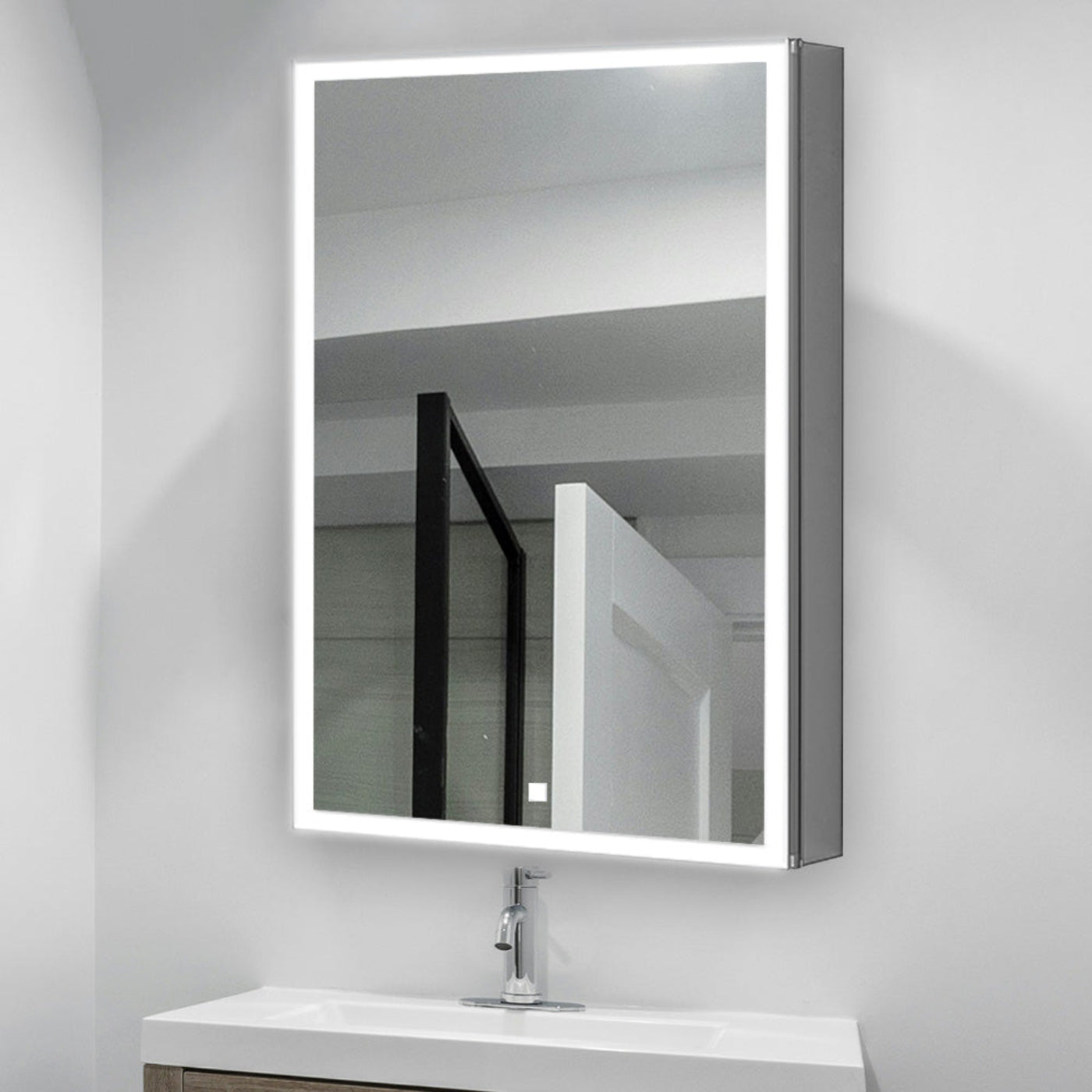 Aquadom Edge Royale 24" x 32" Right Hinged Medicine Cabinet With Lighting, Defogger, Integrated LED 3X Magnifying Mirror, 8mm Clear Adjustable Glass Shelves and Electrical Outlet With USB - ER-2432R-N