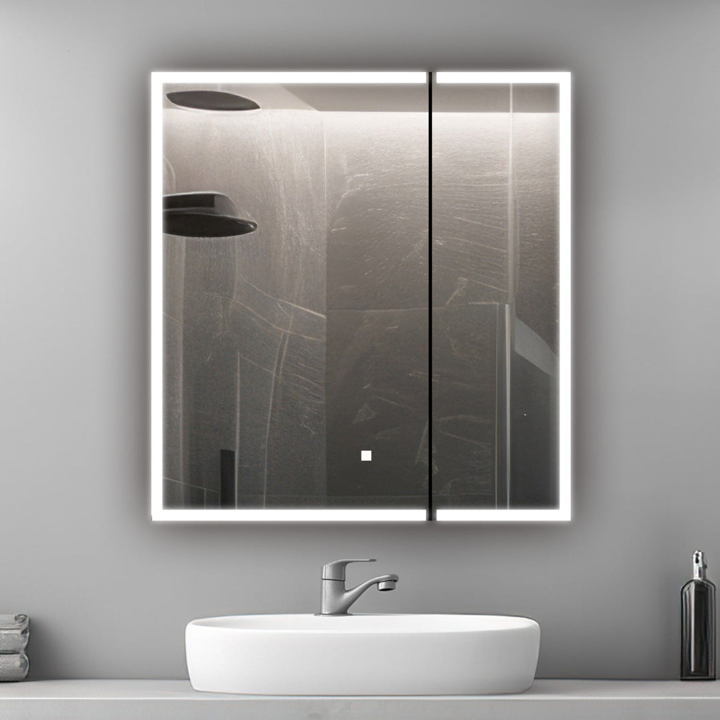 Aquadom Edge Royale 36" x 32" LED Lighted Medicine Cabinet With Defogger, Integrated LED 3X Magnifying Mirror, 8mm Clear Adjustable Glass Shelves and Electrical Outlet With USB - ER-3632-N