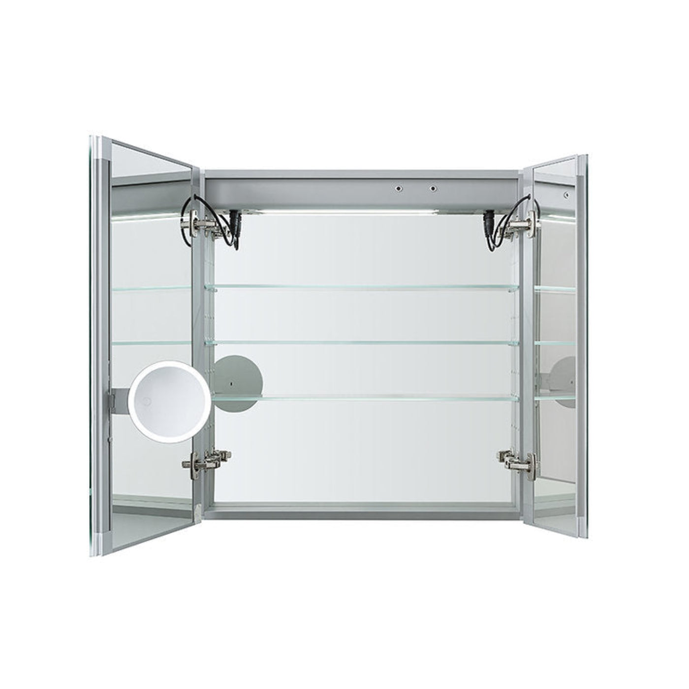 Aquadom Edge Royale 36" x 32" LED Lighted Medicine Cabinet With Defogger, Integrated LED 3X Magnifying Mirror, 8mm Clear Adjustable Glass Shelves and Electrical Outlet With USB - ER-3632-N