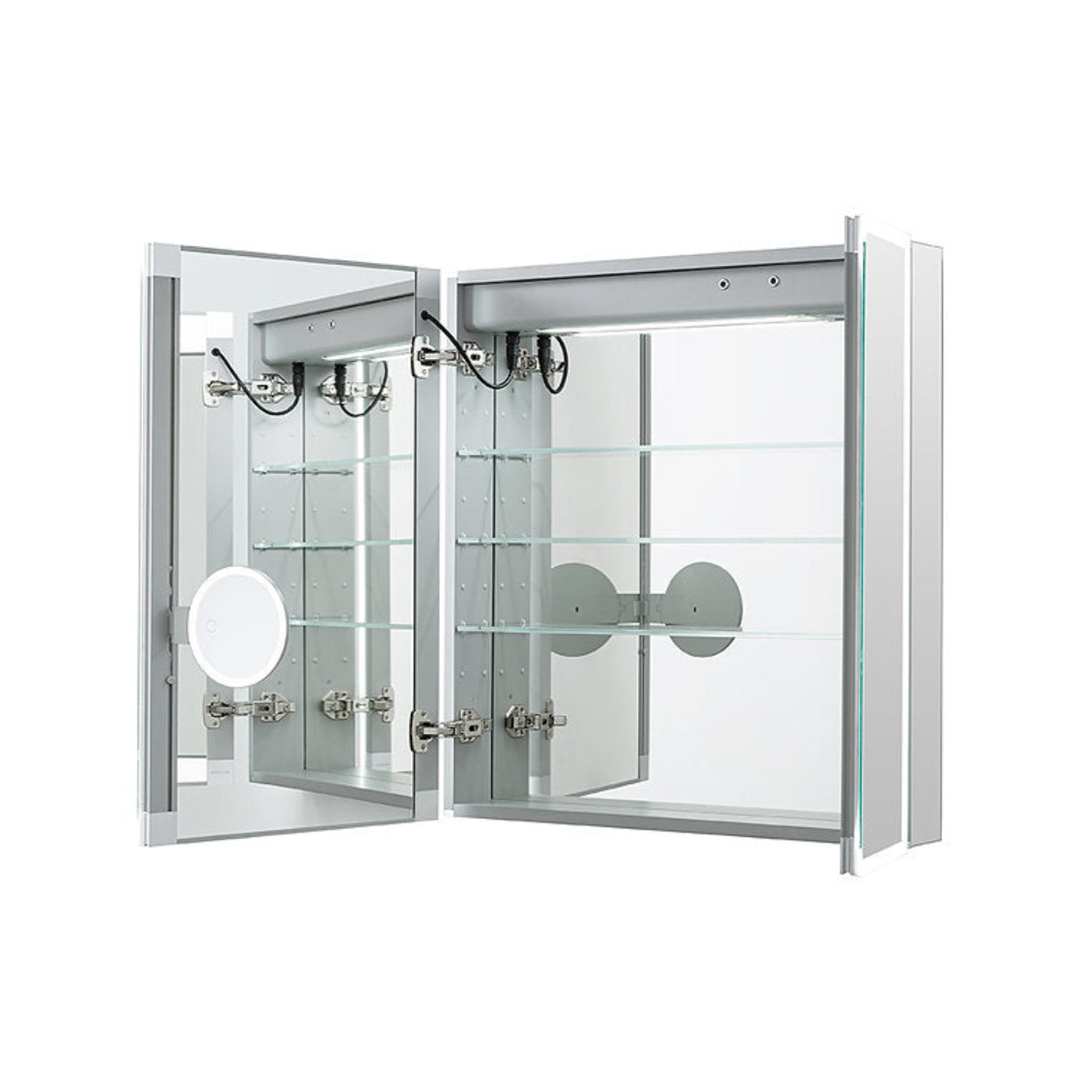 Aquadom Edge Royale 36" x 32" LED Lighted Medicine Cabinet With Defogger, Integrated LED 3X Magnifying Mirror, 8mm Clear Adjustable Glass Shelves and Electrical Outlet With USB - ER-3632-N