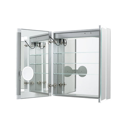 Aquadom Edge Royale 36" x 32" LED Lighted Medicine Cabinet With Defogger, Integrated LED 3X Magnifying Mirror, 8mm Clear Adjustable Glass Shelves and Electrical Outlet With USB - ER-3632-N