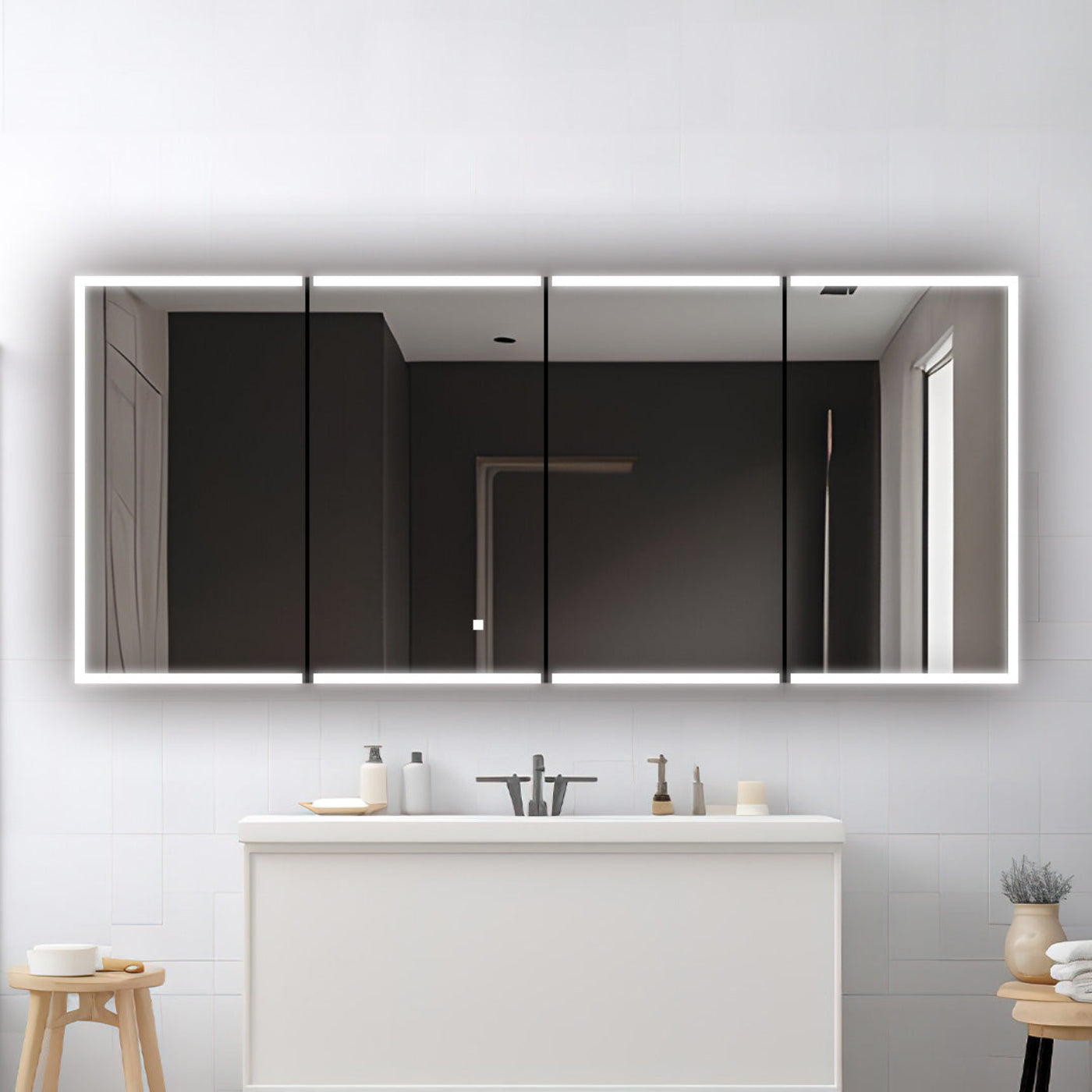 Aquadom Edge Royale 72" x 32" LED Lighted Medicine Cabinet With Defogger, Integrated LED 3X Magnifying Mirror, 8mm Clear Adjustable Glass Shelves and Electrical Outlet With USB - ER4-7232-N