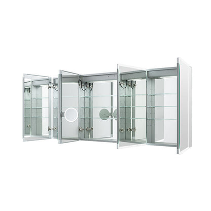 Aquadom Edge Royale 72" x 32" LED Lighted Medicine Cabinet With Defogger, Integrated LED 3X Magnifying Mirror, 8mm Clear Adjustable Glass Shelves and Electrical Outlet With USB - ER4-7232-N
