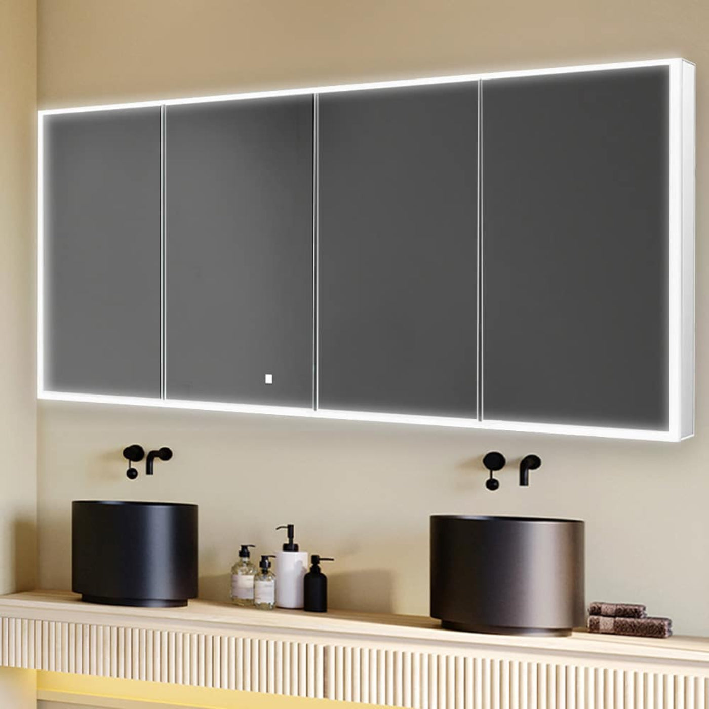 Aquadom Edge Royale 72" x 32" LED Lighted Medicine Cabinet With Defogger, Integrated LED 3X Magnifying Mirror, 8mm Clear Adjustable Glass Shelves and Electrical Outlet With USB - ER4-7232-N