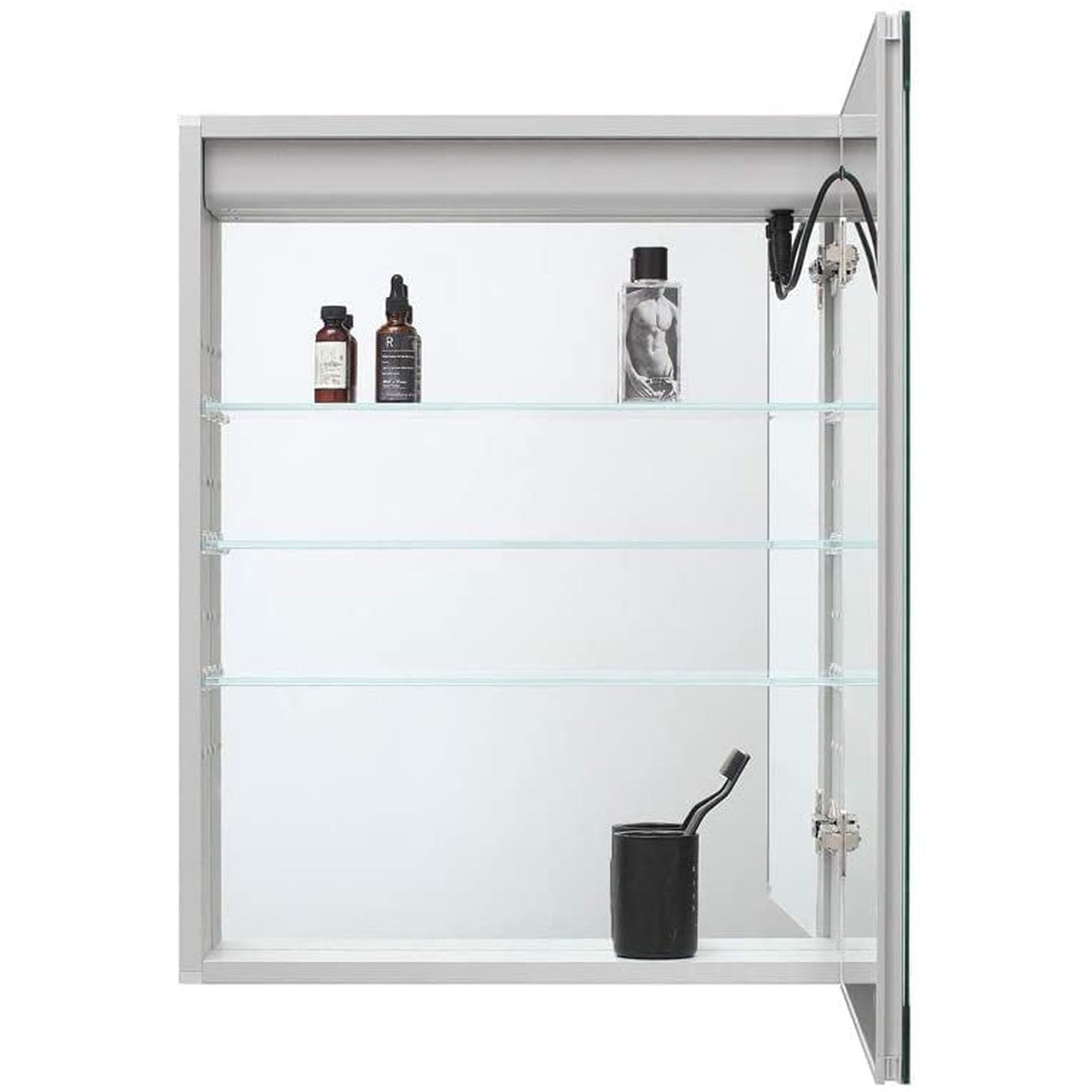 Aquadom Pacifica 20" x 26" Rectangular Recessed or Surface Mount Single View LED Lighted Left-Hinged Bathroom Medicine Cabinet With Defogger And Electrical Outlet - P-2026L
