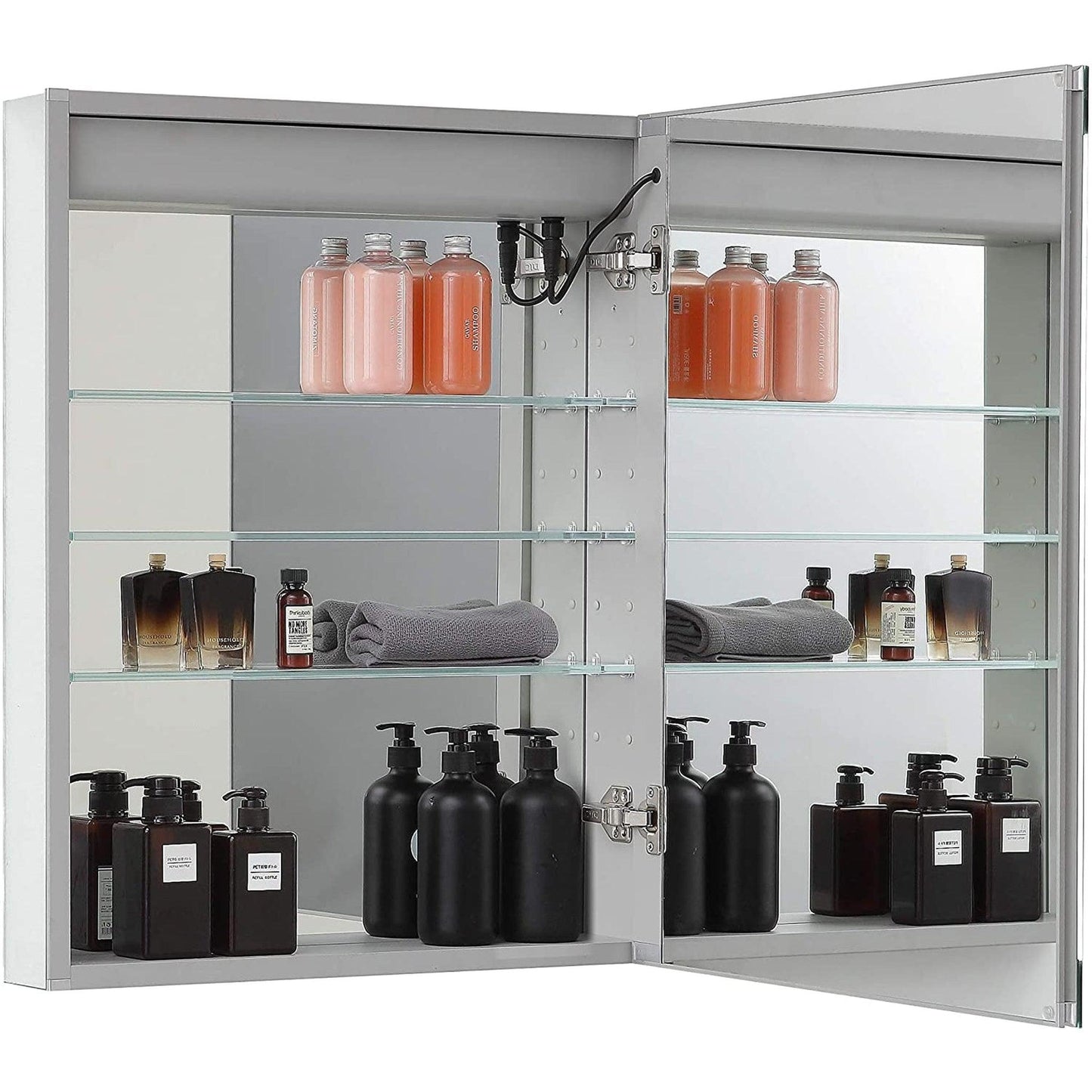 Aquadom Pacifica 20" x 26" Rectangular Recessed or Surface Mount Single View LED Lighted Left-Hinged Bathroom Medicine Cabinet With Defogger And Electrical Outlet - P-2026L