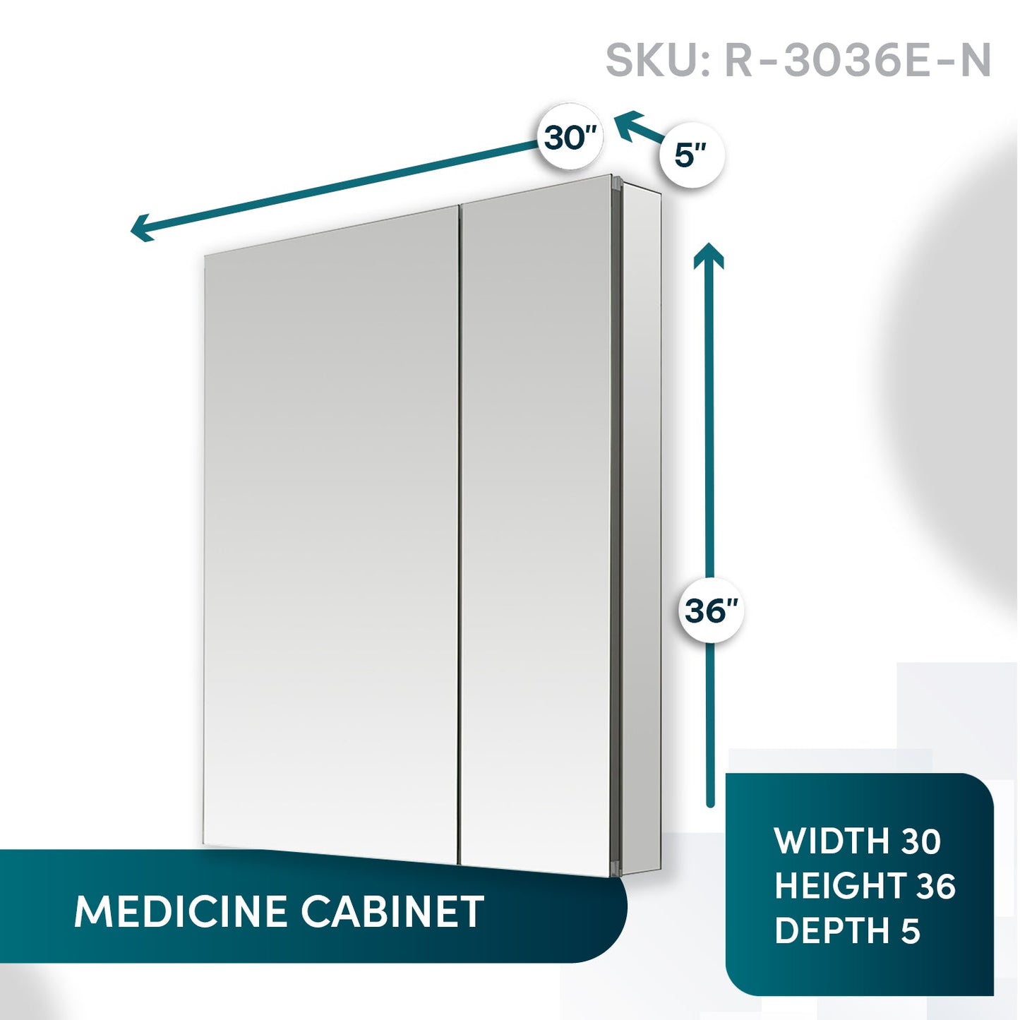 Aquadom Royale 30" x 36" Rectangular Double-Door Recessed or Surface Mount Medicine Cabinet - R-3036E-N