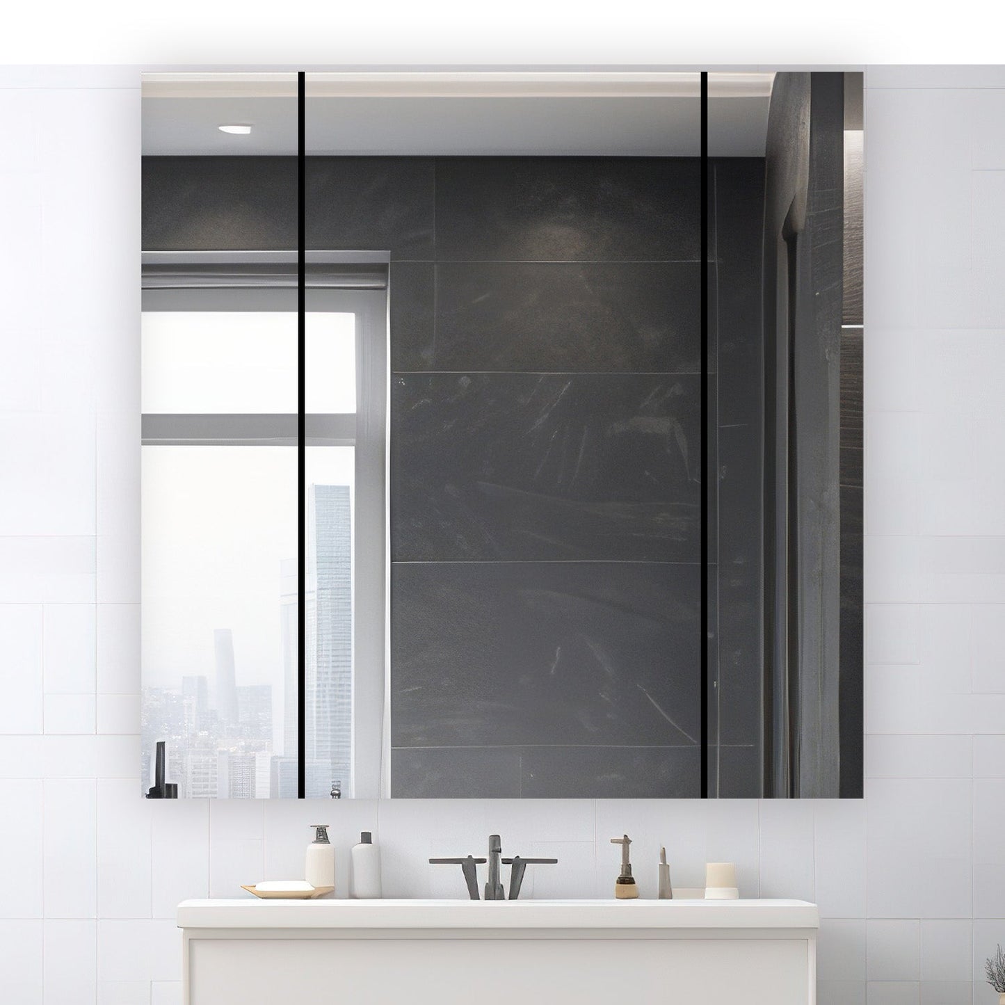 Aquadom Royale 36" x 30" Rectangular Triple-Door Recessed or Surface Mount Medicine Cabinet - R3-3630E-N