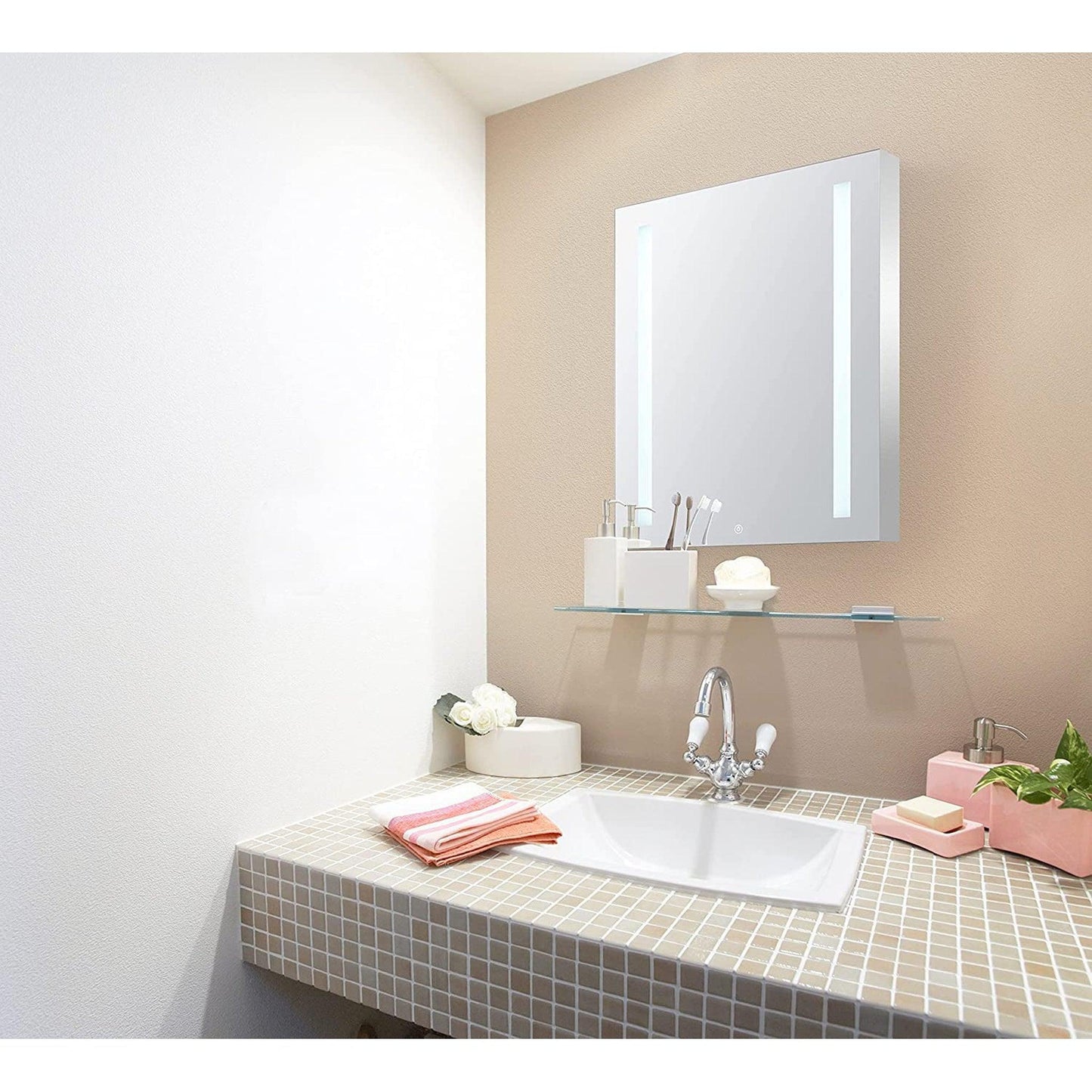 Aquadom Royale Basic 24" x 30" Single View Rectangle Right Hinged Recessed or Surface Mount Medicine Cabinet With LED Lighting, Touch Screen Button, Dimmer - RB-2430R-N