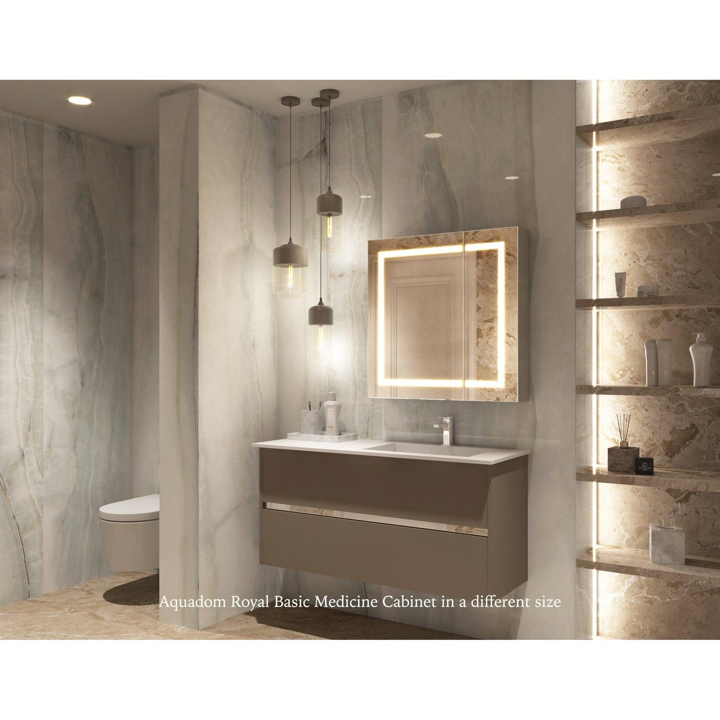 Aquadom Royale Basic 24" x 30" Single View Rectangular Left Hinged Recessed or Surface Mount Medicine Cabinet  With LED Lighting, Touch Screen Button, Dimmer - RB-2430L-N