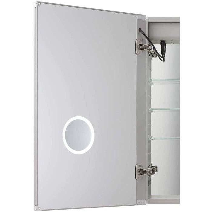 Aquadom Royale Plus 24" x 30" Rectangle Recessed or Surface Mount Single View Right Hinged LED Lighted Bathroom Medicine Cabinet With Defogger, Electrical Outlet, Magnifying Mirror - RP-2430R