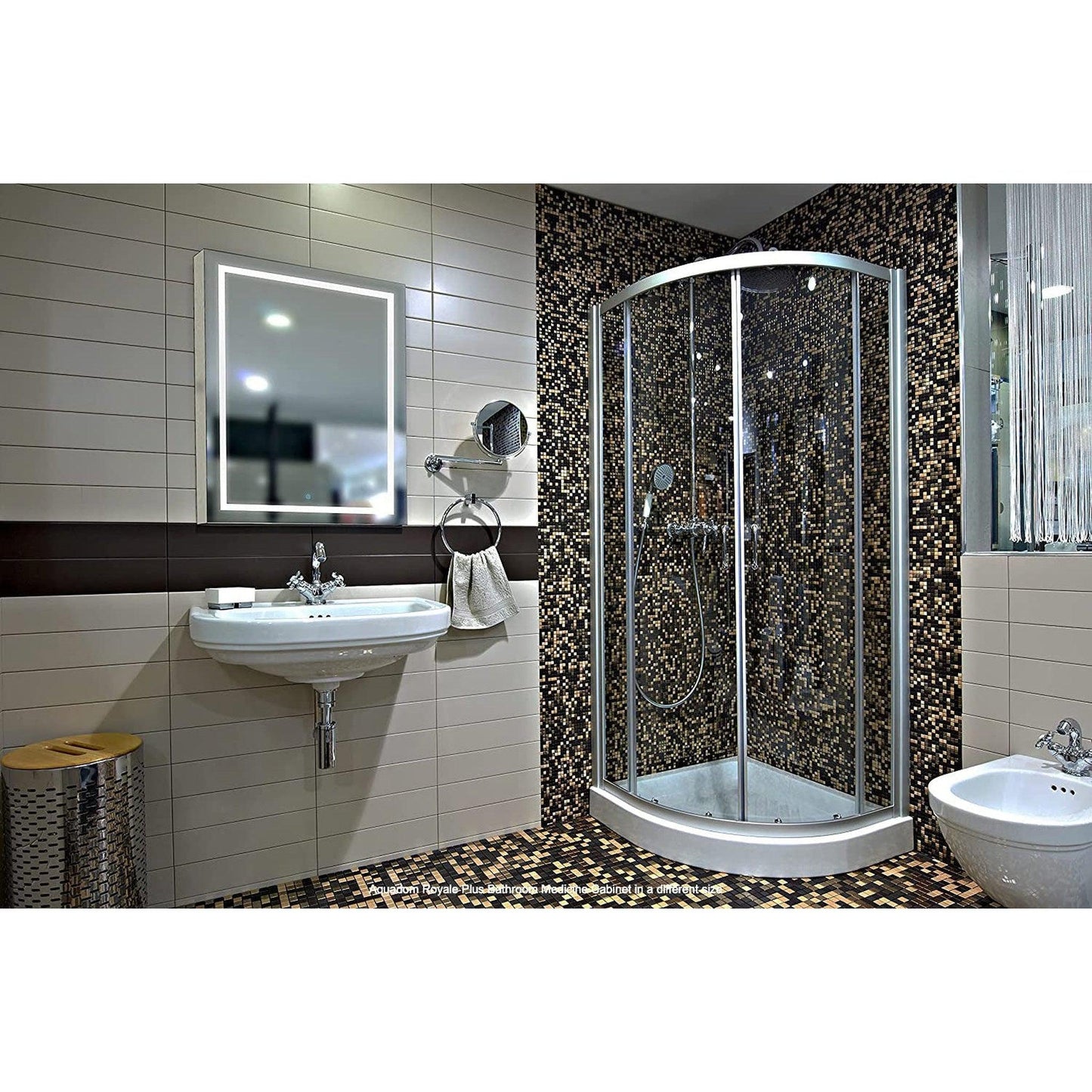 Aquadom Royale Plus 36" x 30" Rectangle Recessed or Surface Mount Bi-View LED Lighted Bathroom Medicine Cabinet With Defogger, Electrical Outlet, Magnifying Mirror - RP-3630-N