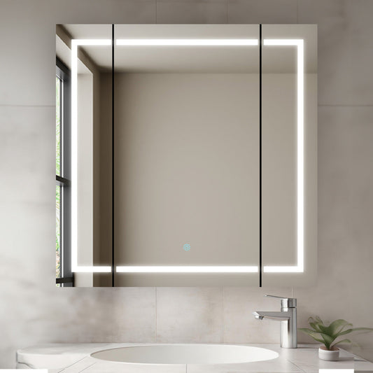 Aquadom Royale Plus 36" x 36" Triple-Door LED Lighted Medicine Cabinet With Defogger, Integrated LED 3X Magnifying Mirror and Electrical Outlet With USB - RP3-3636-N