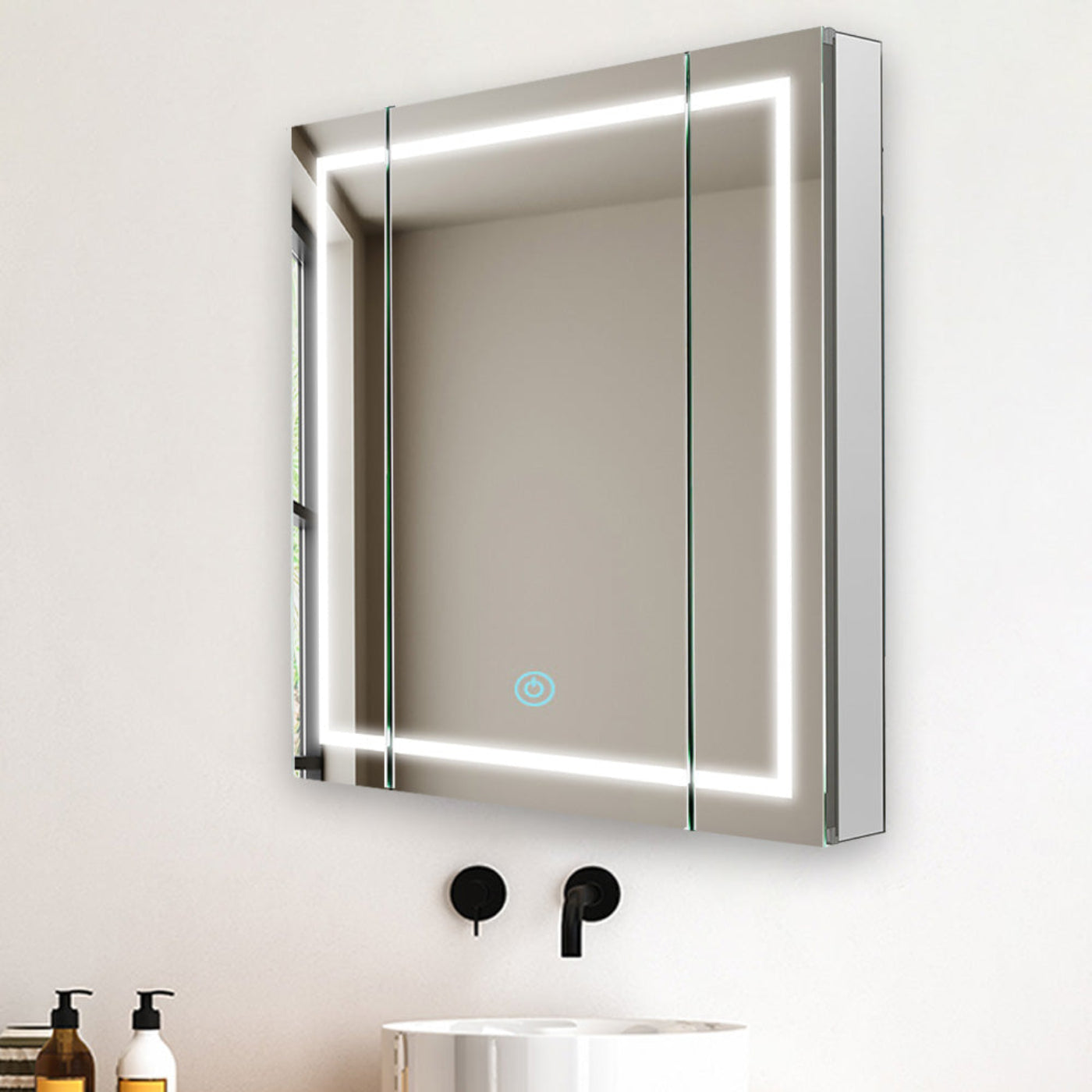 Aquadom Royale Plus 36" x 36" Triple-Door LED Lighted Medicine Cabinet With Defogger, Integrated LED 3X Magnifying Mirror and Electrical Outlet With USB - RP3-3636-N