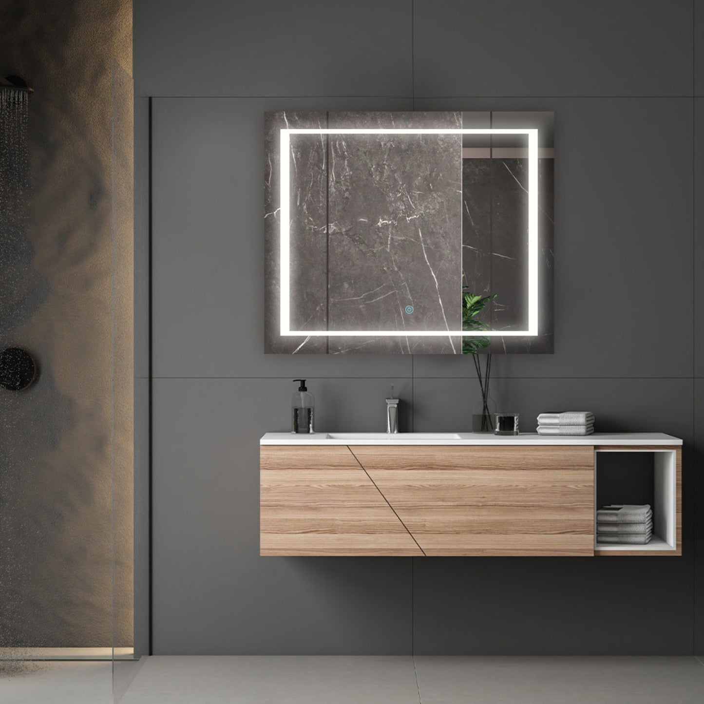 Aquadom Royale Plus 48" x 30" LED Lighted Medicine Cabinet With Defogger, Integrated LED 3X Magnifying Mirror and Electrical Outlet With USB - RP3-4830-N