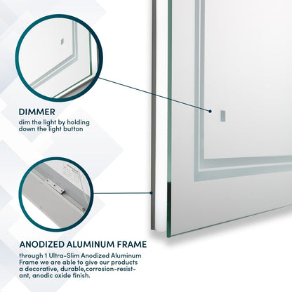 Aquadom SOHO 40" x 36" Rectangle Ultra-Slim Frame LED Lighted Bathroom Mirror With Defogger - S-4036-N