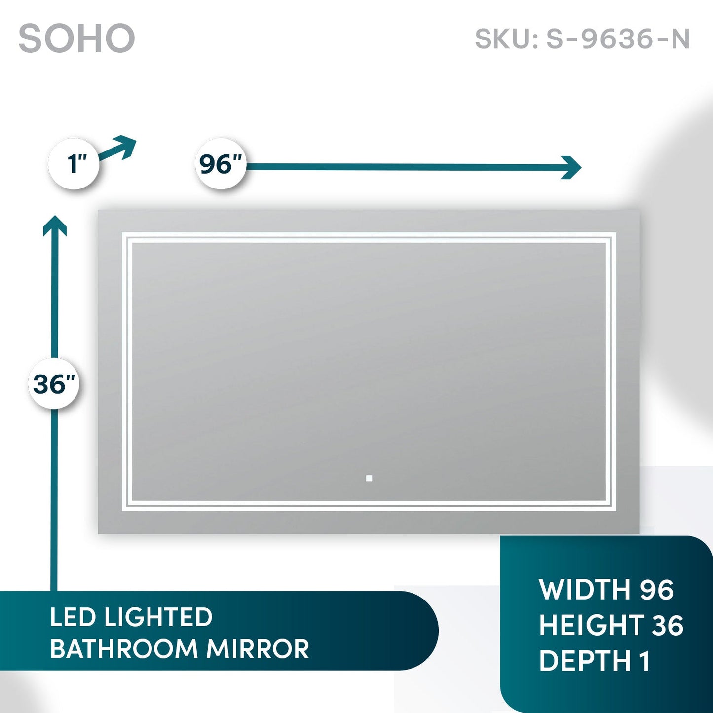 Aquadom SOHO 96" x 36" Rectangle Ultra-Slim Frame LED Lighted Bathroom Mirror With Defogger - S-9636-N