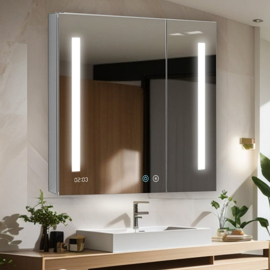 Aquadom Signature Royale 36" x 36" Double-Door LED Lighted Medicine Cabinet With Defogger, Integrated LED 3X Magnifying Mirror and Electrical Outlet With USB - SR-3636-N