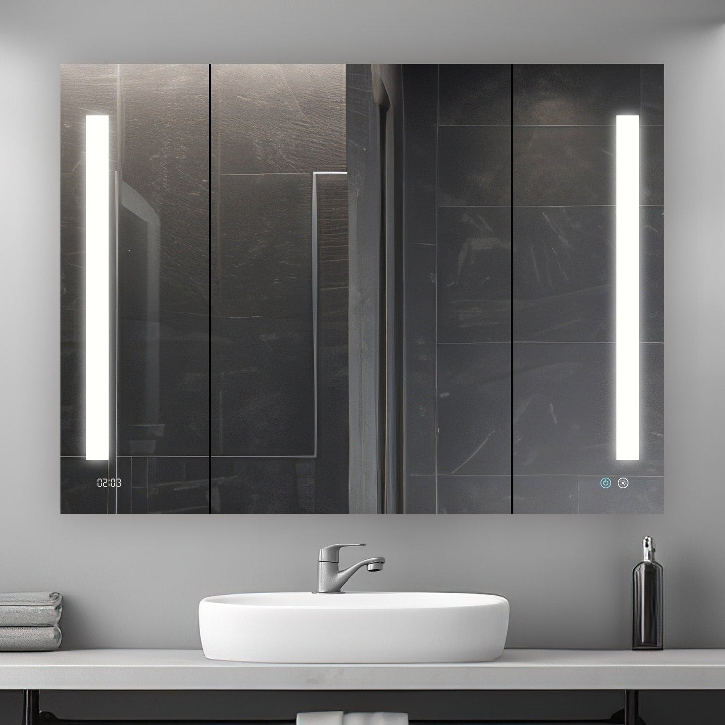 Aquadom Signature Royale 48" x 36" Triple-Door LED Lighted Medicine Cabinet With Defogger, Integrated LED 3X Magnifying Mirror and Electrical Outlet With USB - SR3-4836-N