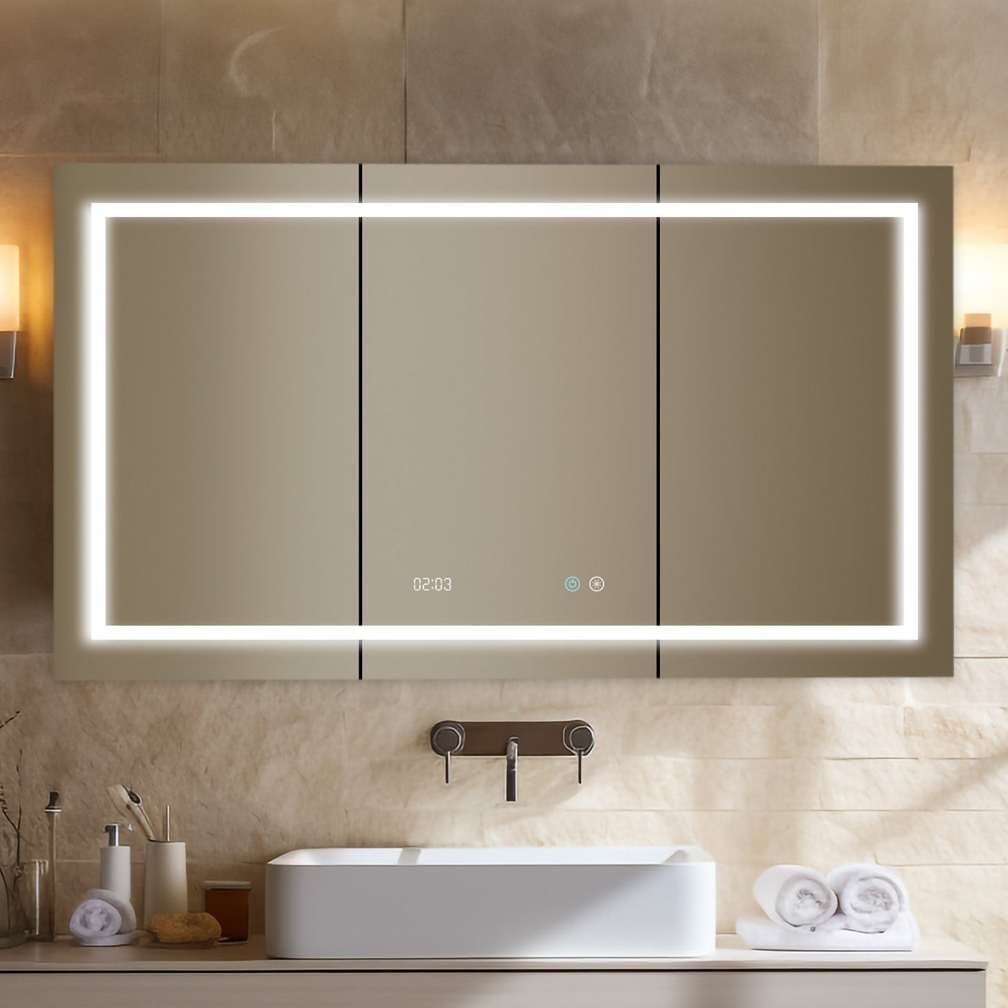 Aquadom Signature Royale 60" x 30" LED Lighted Medicine Cabinet With Defogger, Integrated LED 3X Magnifying Mirror and Electrical Outlet With USB - SR3-6030-N