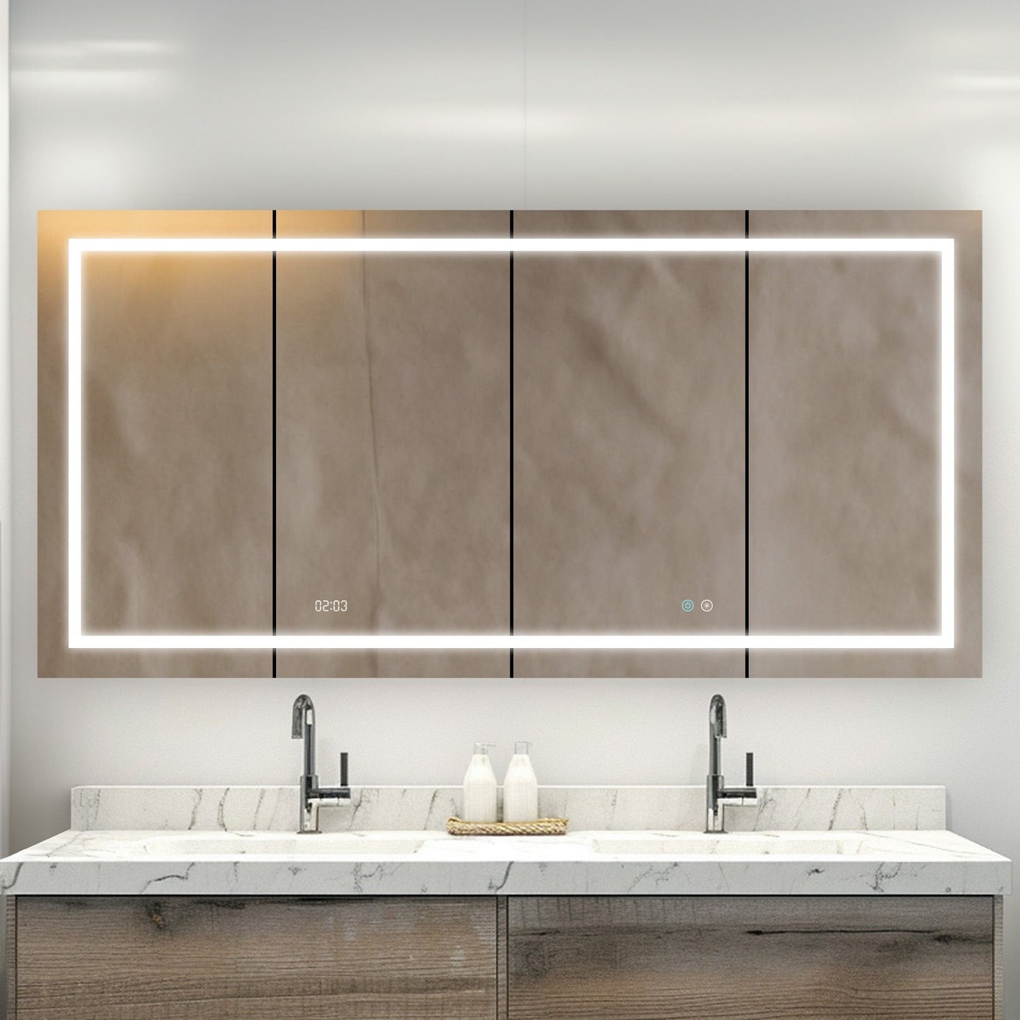 Aquadom Signature Royale 72" x 36" LED Lighted Medicine Cabinet With Defogger, Integrated LED 3X Magnifying Mirror and Electrical Outlet With USB - SR4-7236-N