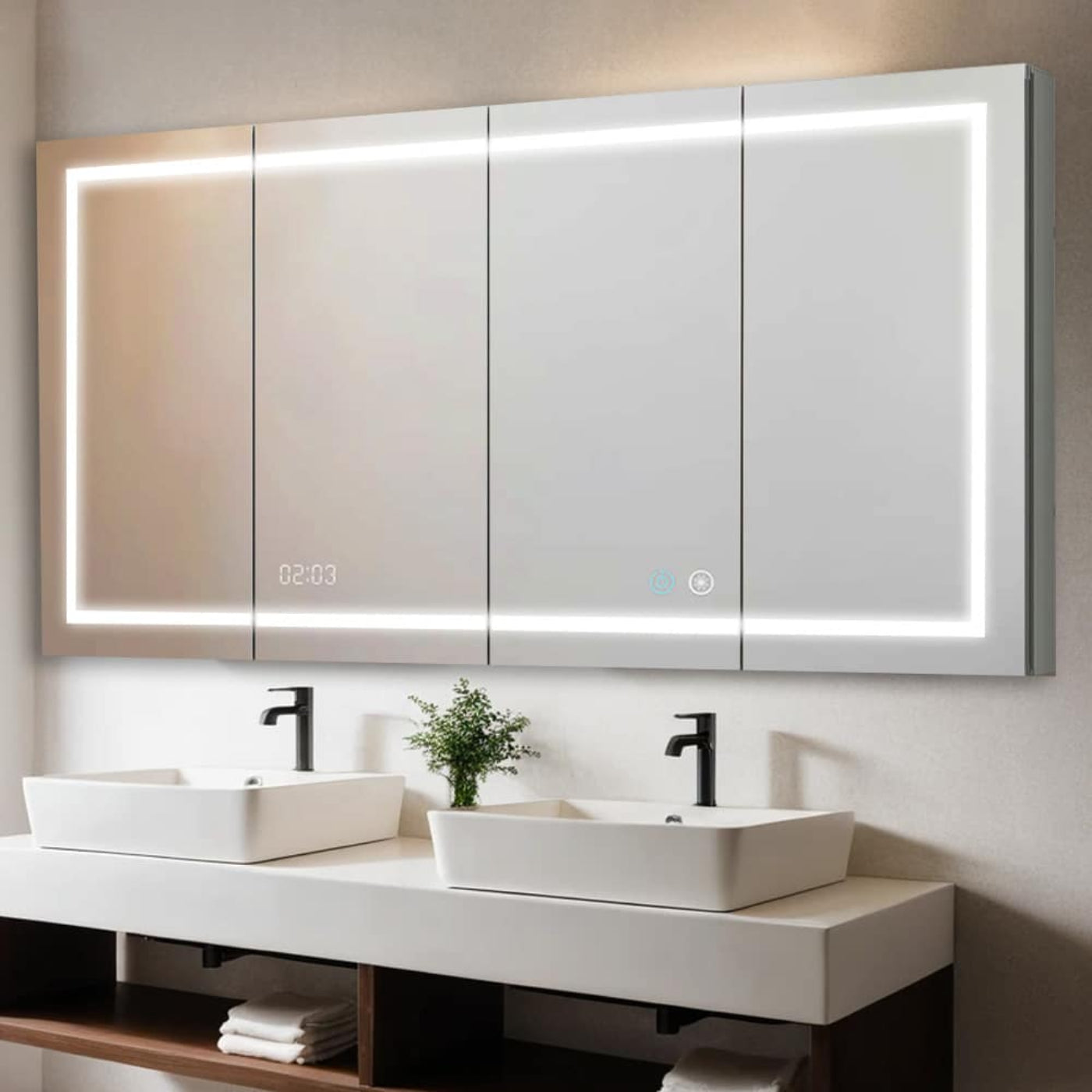 Aquadom Signature Royale 72" x 36" LED Lighted Medicine Cabinet With Defogger, Integrated LED 3X Magnifying Mirror and Electrical Outlet With USB - SR4-7236-N