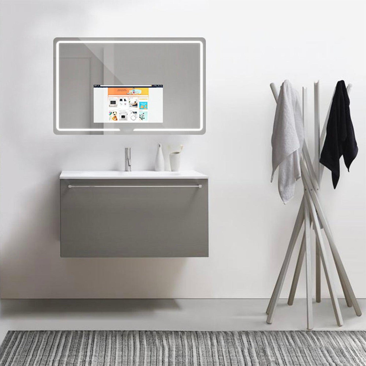 Aquadom Vision 48" x 32" Smart LED Lighted Bathroom Mirror With Built-in TV, Defogger, Body Fat Scale and Skin Detector - V-4832-SD-BFS