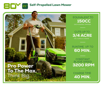 RENEWED 80V 21" Cordless Battery 4-in-1 Self-Propelled Lawn Mower w/ 4.0Ah, 2.0Ah Battery & Rapid Charger