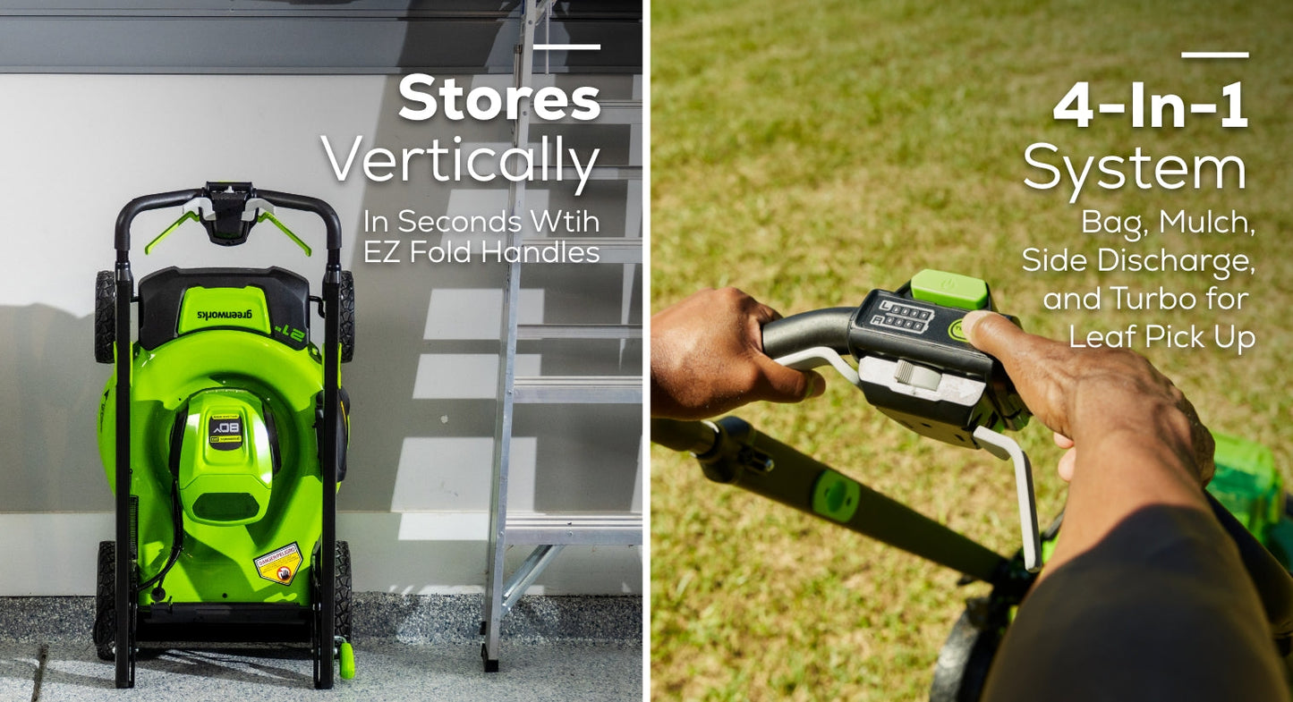 RENEWED 80V 21" Cordless Battery 4-in-1 Self-Propelled Lawn Mower w/ 4.0Ah, 2.0Ah Battery & Rapid Charger