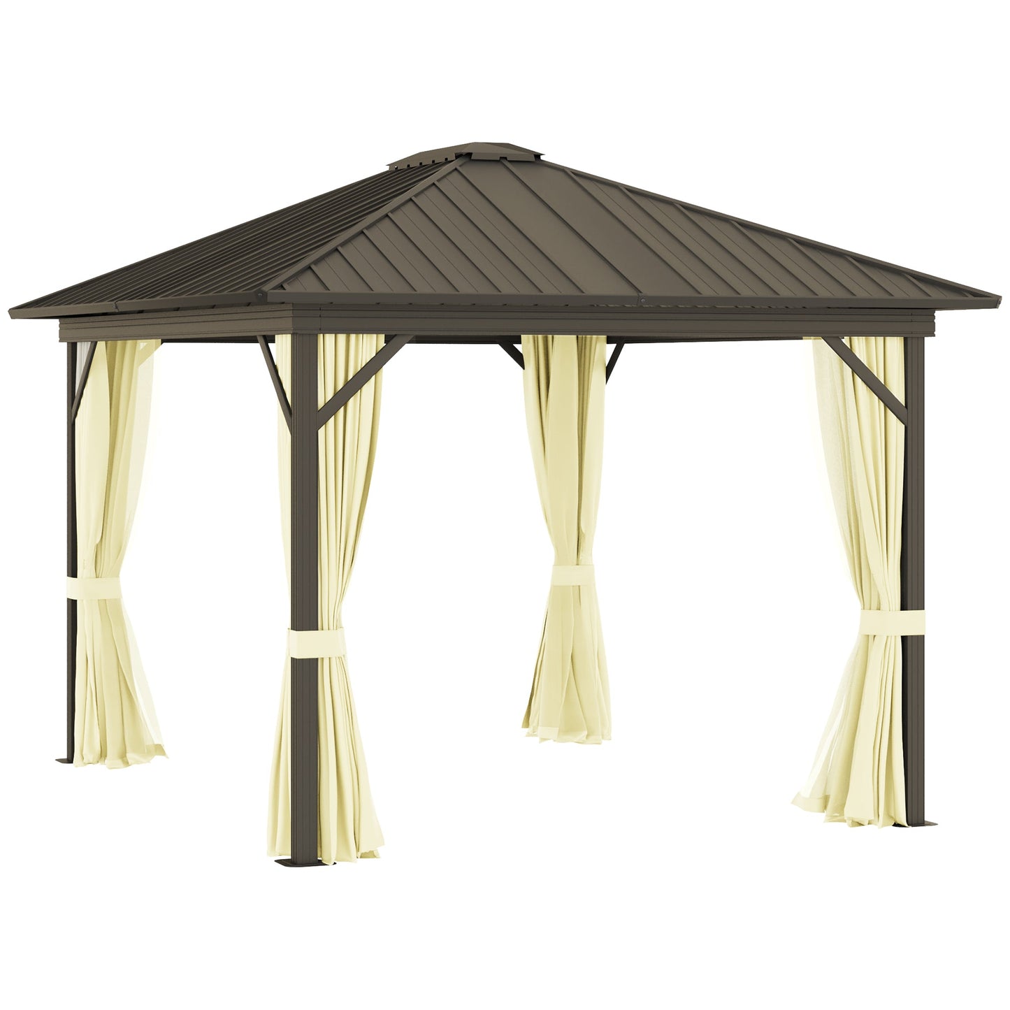 Outsunny 10' x 12' Hardtop Gazebo with Aluminum Frame, Curtains & Netting in Cream - 84C-095V01CW