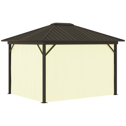 Outsunny 10' x 12' Hardtop Gazebo with Aluminum Frame, Curtains & Netting in Cream - 84C-095V01CW