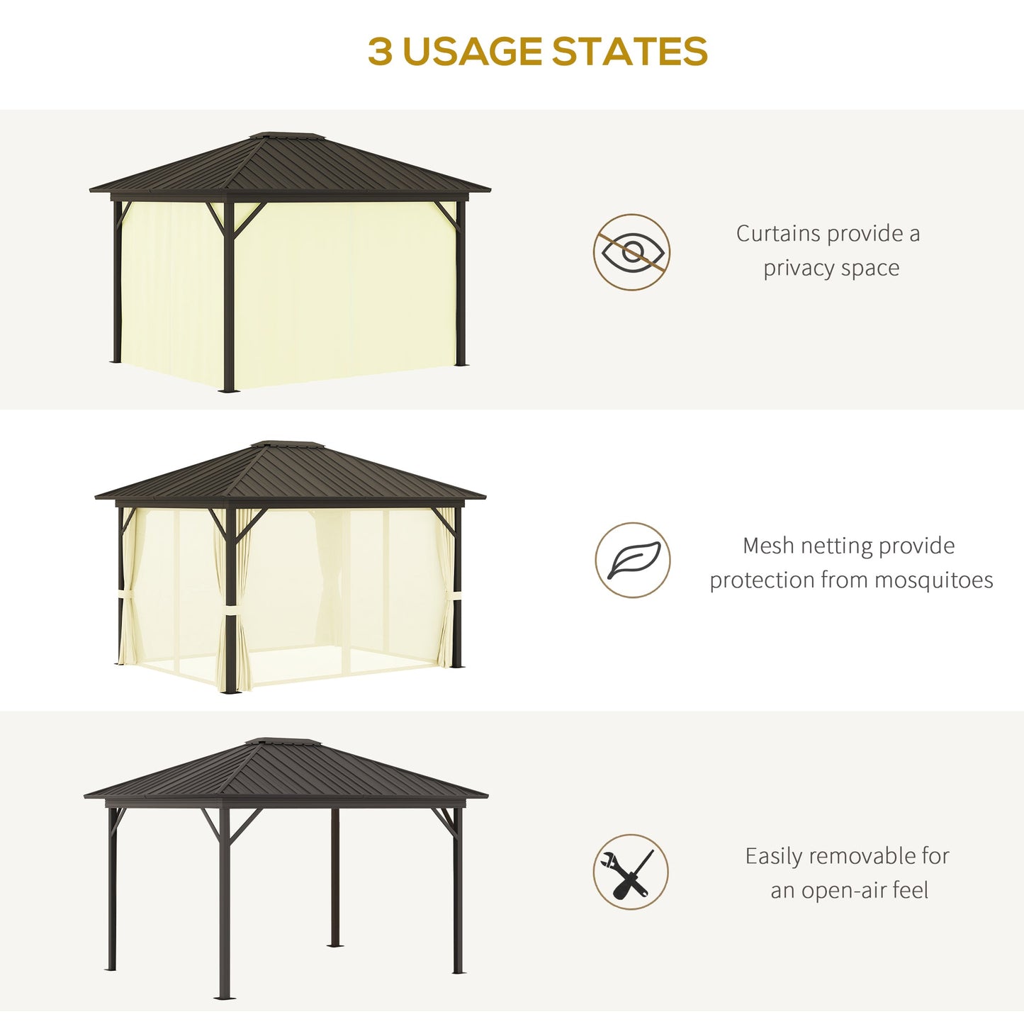 Outsunny 10' x 12' Hardtop Gazebo with Aluminum Frame, Curtains & Netting in Cream - 84C-095V01CW