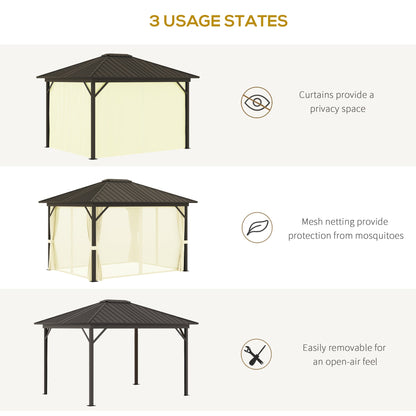 Outsunny 10' x 12' Hardtop Gazebo with Aluminum Frame, Curtains & Netting in Cream - 84C-095V01CW