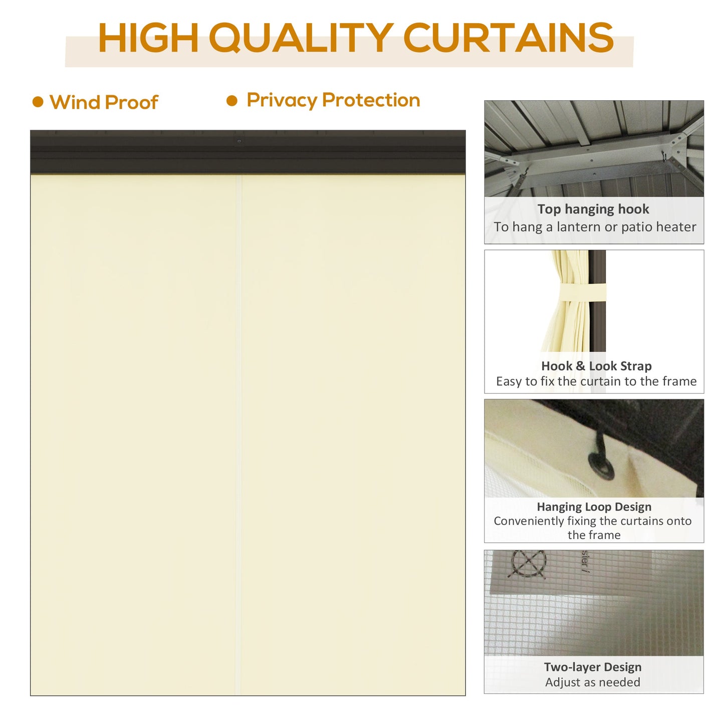 Outsunny 10' x 12' Hardtop Gazebo with Aluminum Frame, Curtains & Netting in Cream - 84C-095V01CW