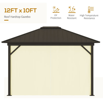 Outsunny 10' x 12' Hardtop Gazebo with Aluminum Frame, Curtains & Netting in Cream - 84C-095V01CW
