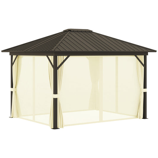 10' x 12' Hardtop Gazebo with Aluminum Frame, Curtains & Netting in Cream