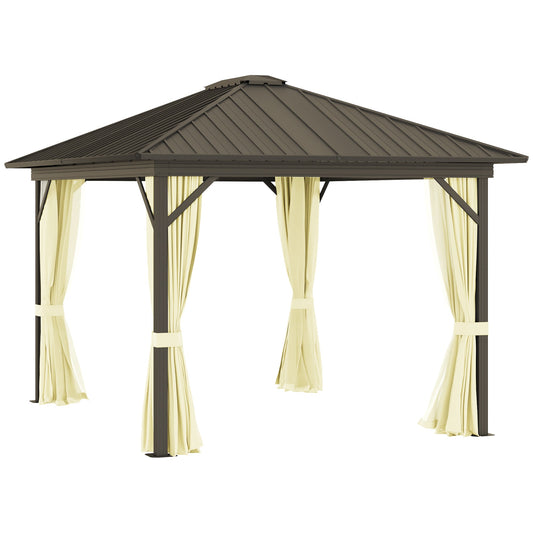 10' x 12' Hardtop Gazebo with Aluminum Frame, Curtains & Netting in Cream
