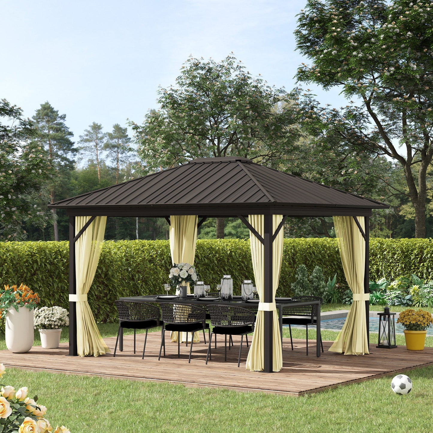 Outsunny 10' x 12' Hardtop Gazebo with Aluminum Frame, Curtains & Netting in Cream - 84C-095V01CW
