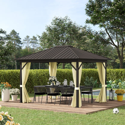 Outsunny 10' x 12' Hardtop Gazebo with Aluminum Frame, Curtains & Netting in Cream - 84C-095V01CW