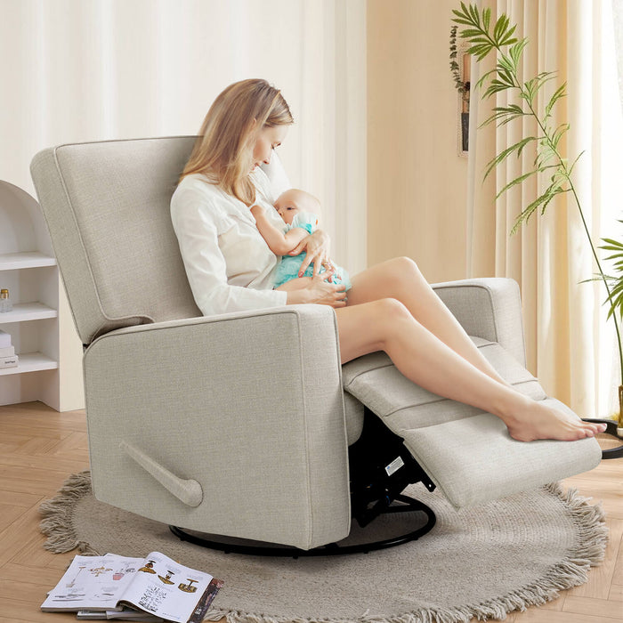 Large Swivel Rocking Recliner, Nursery Swivel Glider Fabric Manual Recliner Chair, Max 360° Swivel 30° Rocking, 35.4" Width