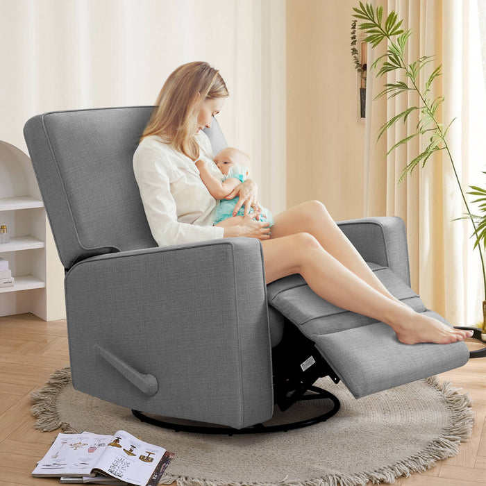 Large Swivel Rocking Recliner, Nursery Swivel Glider Fabric Manual Recliner Chair, Max 360° Swivel 30° Rocking, 35.4" Width