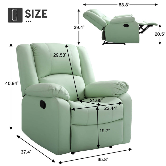 Manual Recliner Chair Recliner Soft Armrests For Living Room 35" Width, Leather